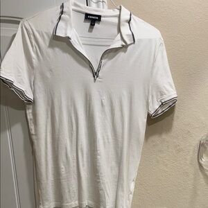 Express Men's White Polo with Black Trim